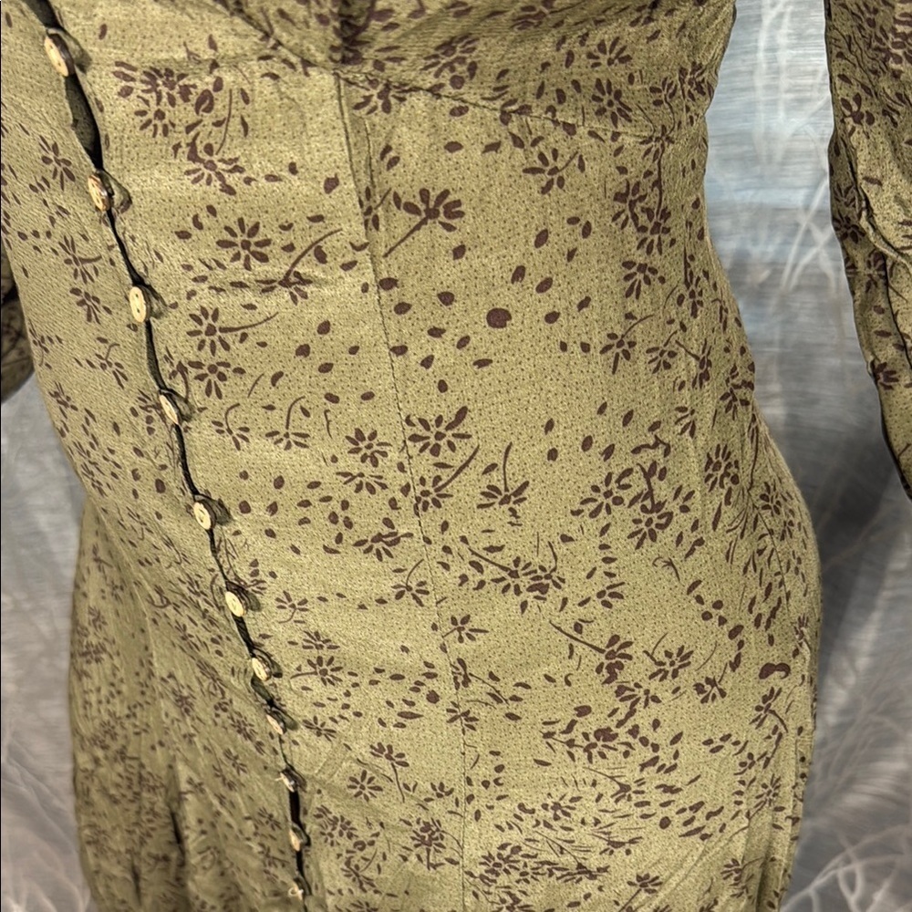 IN LOOM OLIVE FLORAL LONG SLEEVE MIDI DRESS S - Picture 4 of 9